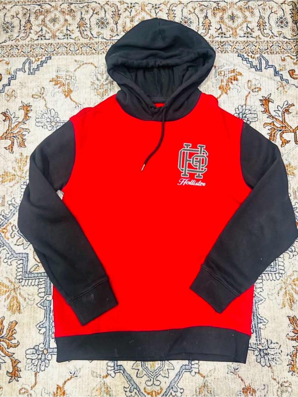 Hollister Red and Black Pullover Hoodie with Logo